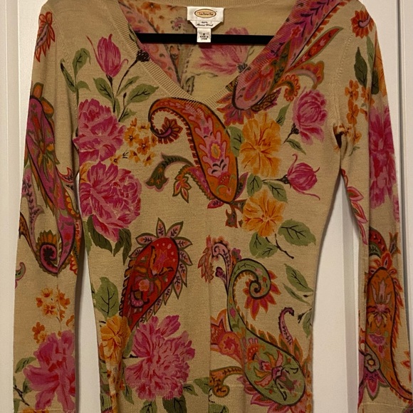 Talbots 100% Merino Wool Floral Paisley V-Neck Sweater Size Small - Picture 4 of 7